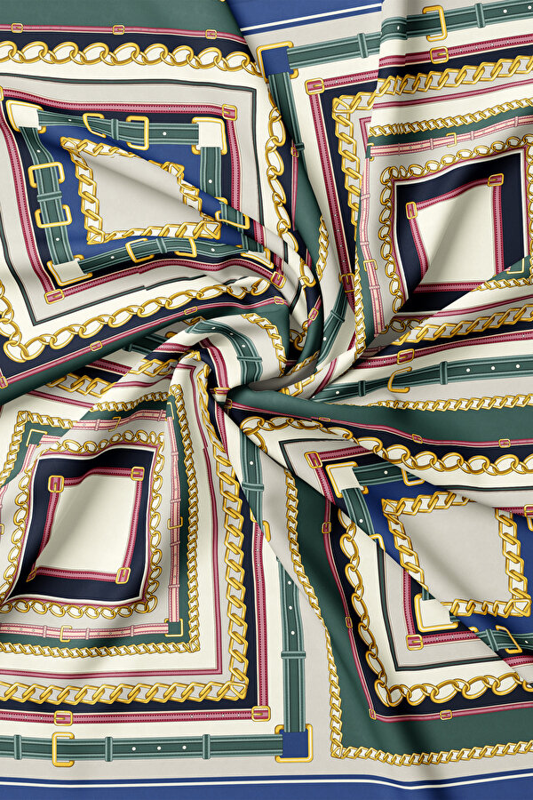 ZÜMRÜT YEŞİLİ OBJE DESENLİ TWILL EŞARP 2