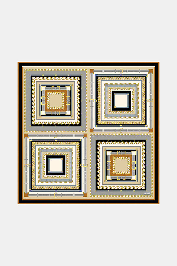 GRİ OBJE DESENLİ TWILL EŞARP