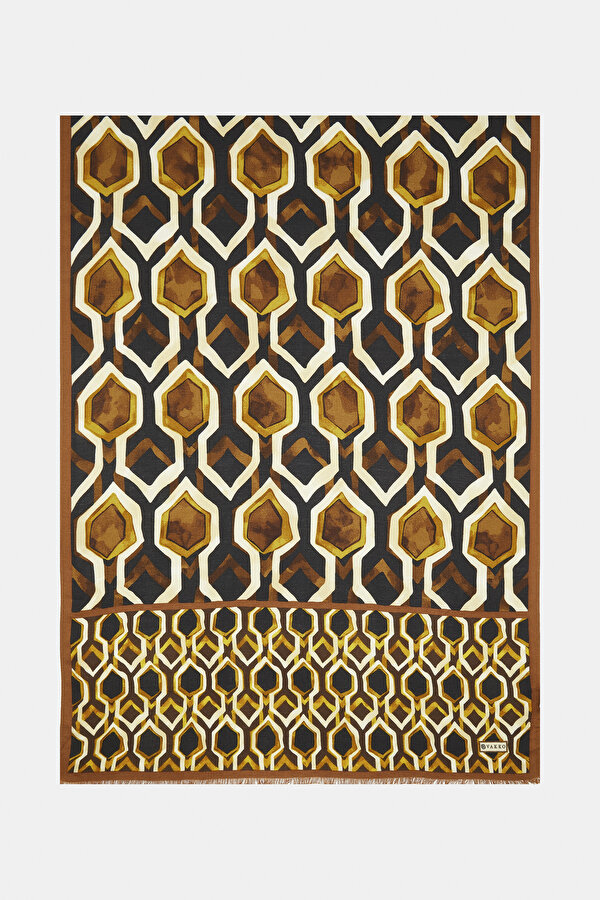 BROWN GEOMETRIC DESIGN CASHMERE/SILK SHAWL