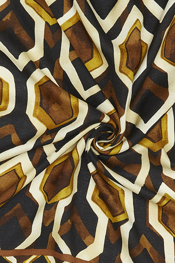 BROWN GEOMETRIC DESIGN CASHMERE/SILK SHAWL 2