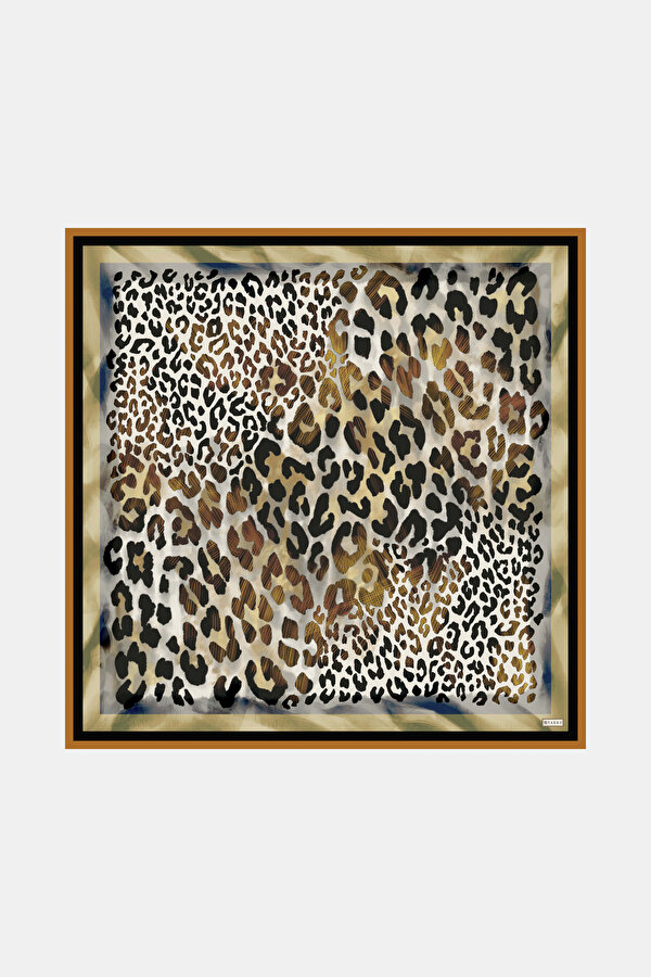 BROWN ANIMAL FIGURED TWILL SCARF