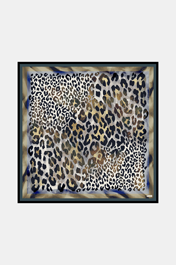 BROWN ANIMAL FIGURED TWILL SCARF