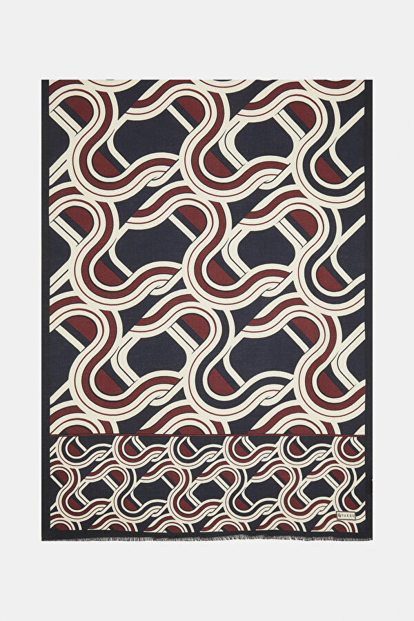 DARK RED GEOMETRIC DESIGN CASHMERE/SILK SHAWL