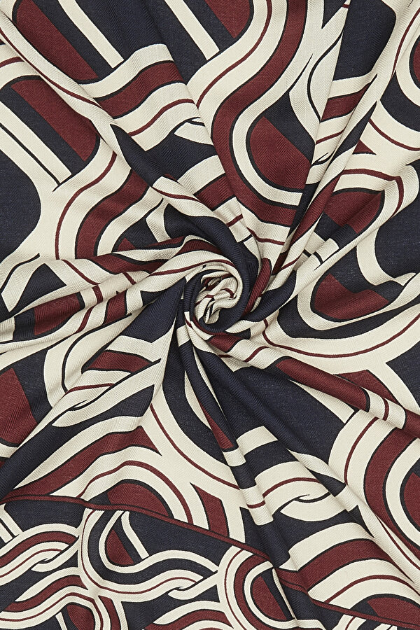 DARK RED GEOMETRIC DESIGN CASHMERE/SILK SHAWL 2