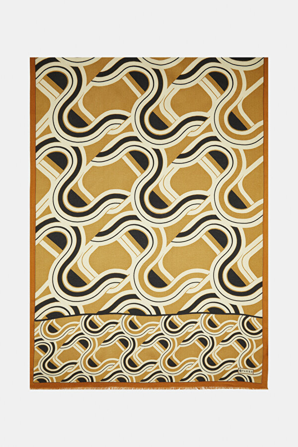 BLACK GEOMETRIC DESIGN CASHMERE/SILK SHAWL