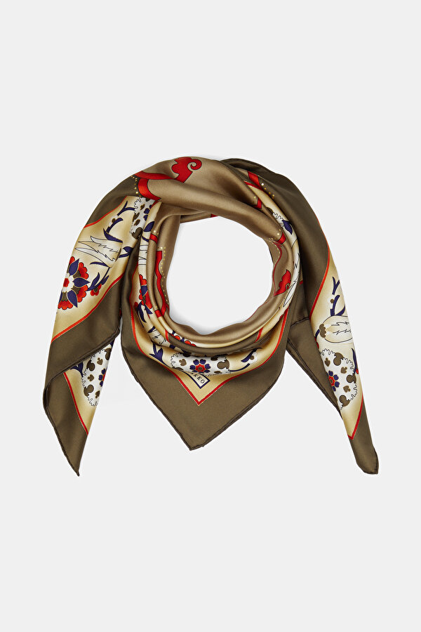 BEJ ÇİÇEK DESENLİ TWILL EŞARP 2
