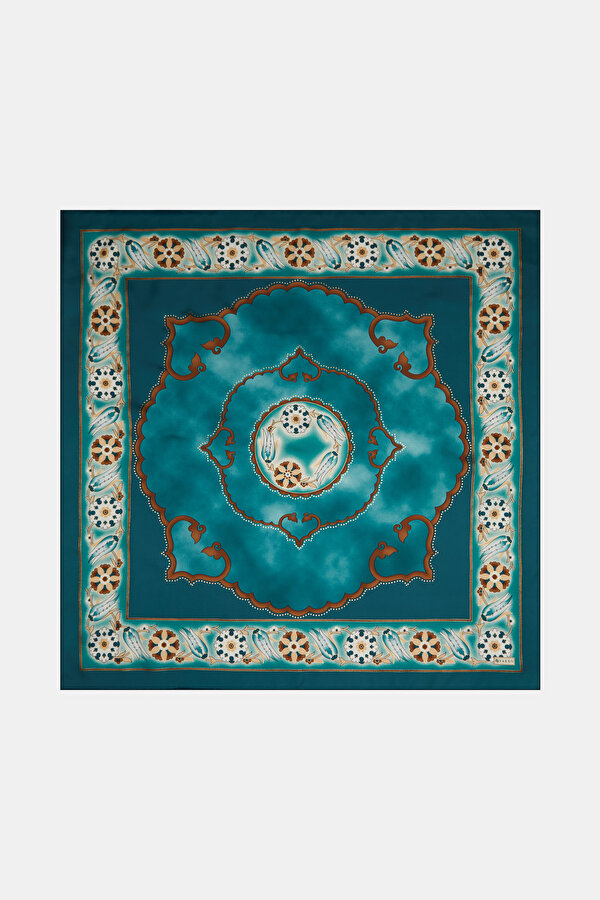 PETROL ÇİÇEK DESENLİ TWILL EŞARP