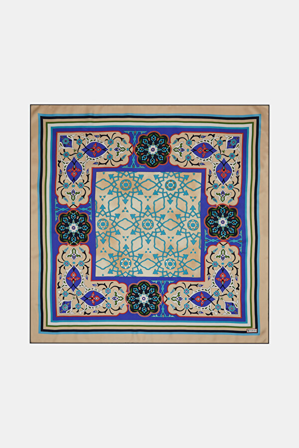 BEIGE ETHNIC DESIGN TWILL SCARF