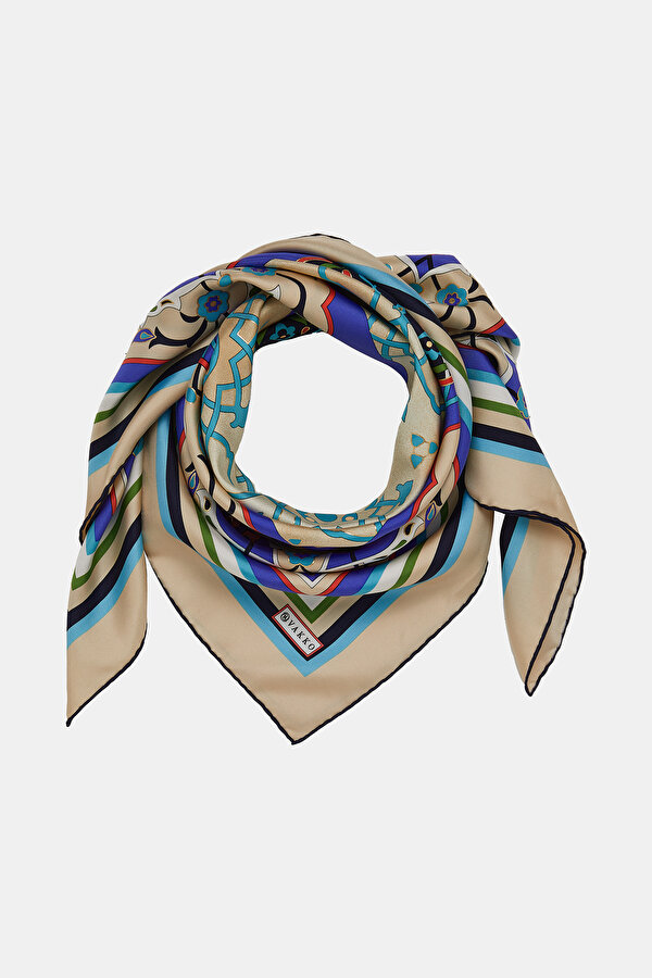 BEIGE ETHNIC DESIGN TWILL SCARF 2