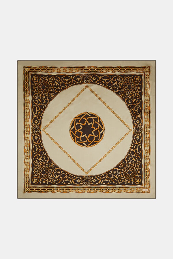 EKRU ETNİK DESENLİ TWILL EŞARP
