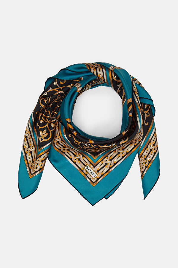 OIL GREEN ETHNIC DESIGN TWILL SCARF 2