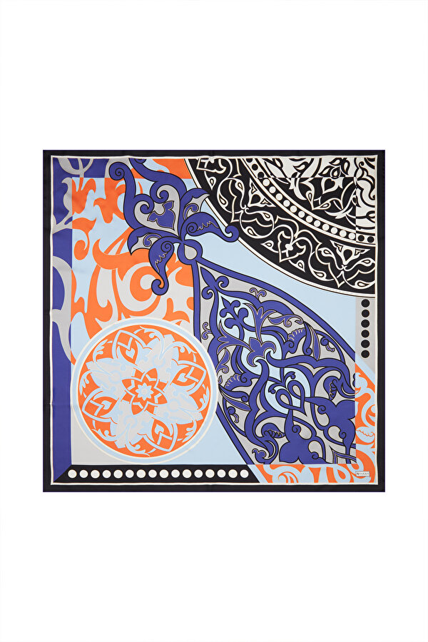 TURQUOISE ETHNIC DESIGN TWILL SCARF