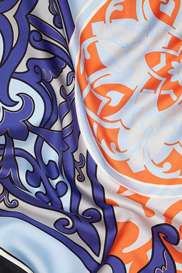 TURQUOISE ETHNIC DESIGN TWILL SCARF 2