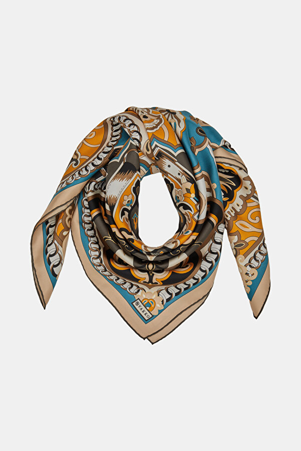OIL GREEN ETHNIC DESIGN TWILL SCARF 2