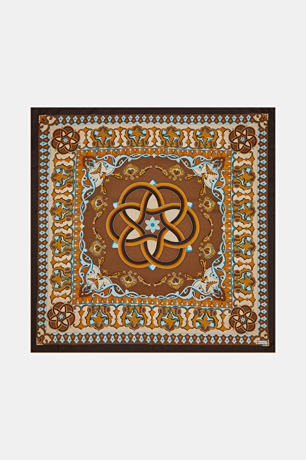 BROWN ETHNIC DESIGN TWILL SCARF