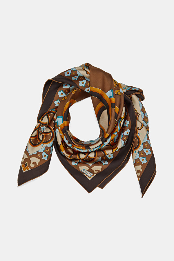 BROWN ETHNIC DESIGN TWILL SCARF 2