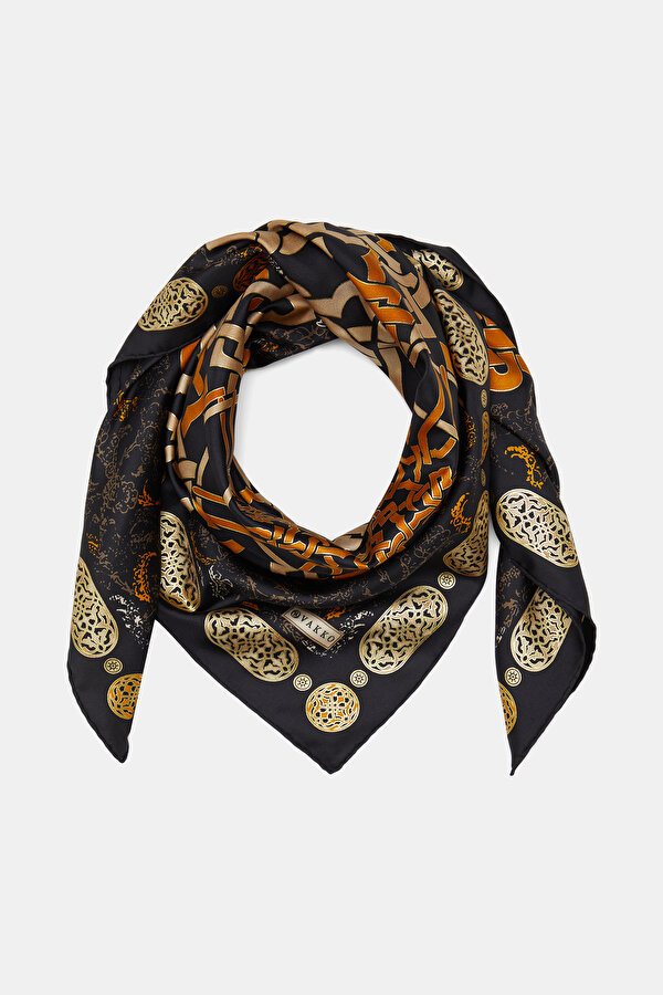 PETROL GEOMETRİK DESENLİ TWILL EŞARP 2