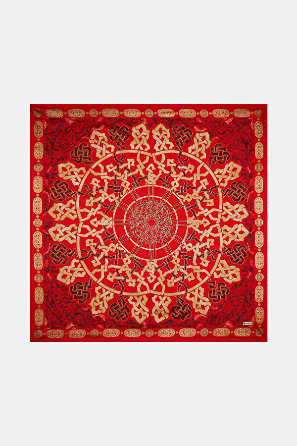 KIRMIZI GEOMETRİK DESENLİ TWILL EŞARP