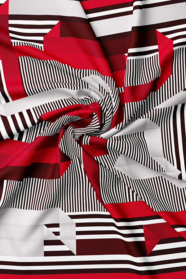 KIRMIZI GEOMETRİK DESENLİ TWILL EŞARP 2