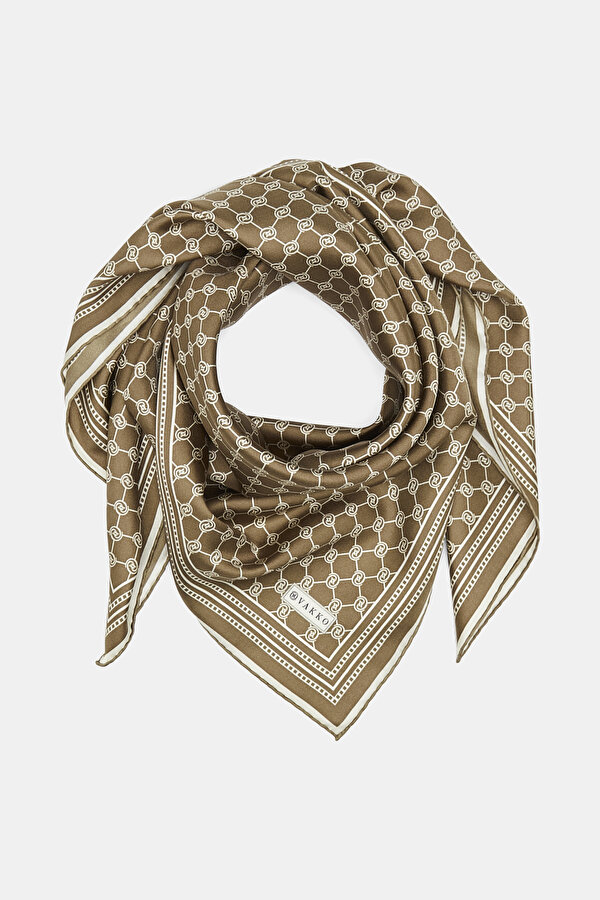 AÇIK KAHVE MONOGRAM TWILL EŞARP 2