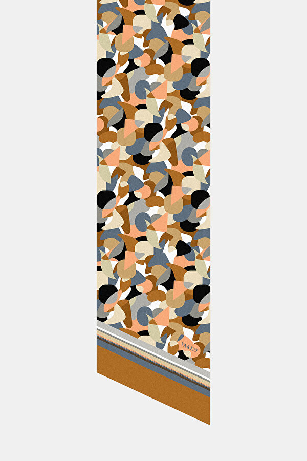 GREY GEOMETRIC DESIGN TWILL FOULARD