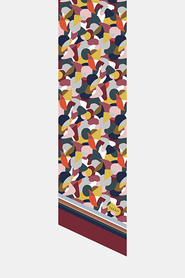 NAVY BLUE GEOMETRIC DESIGN TWILL FOULARD