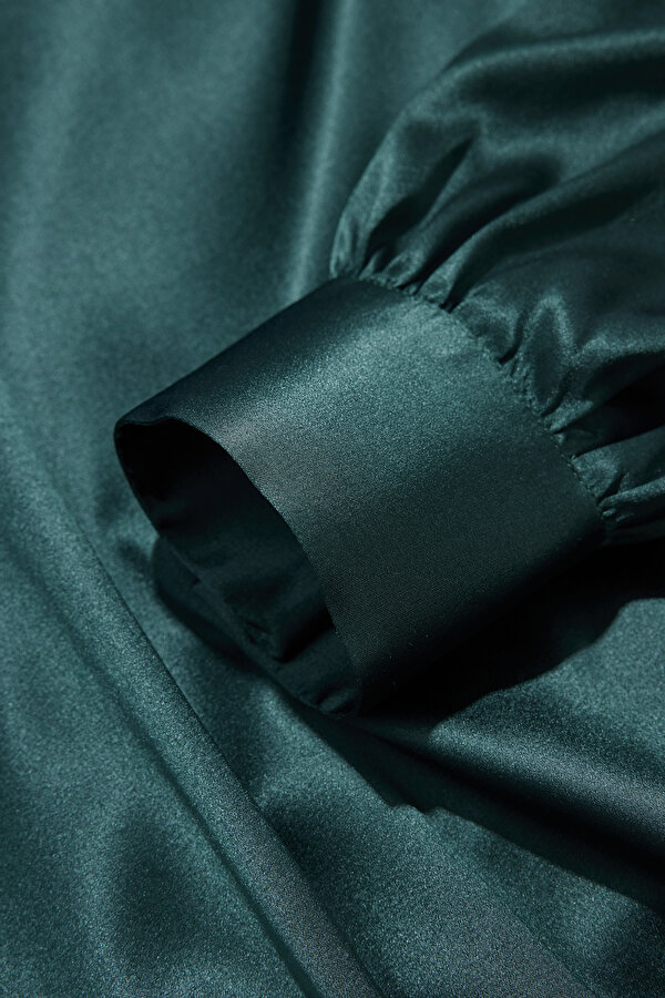 DARK GREEN WRAP LONG SLEEVE BLOUSE 11