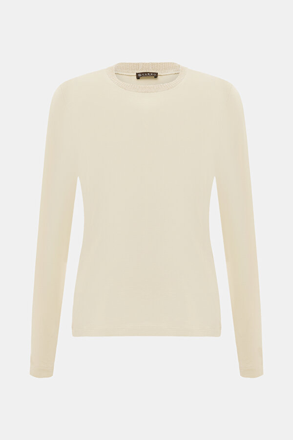 CREAM BASIC / ROUND NECKLINE LONG SLEEVE TSHIRT