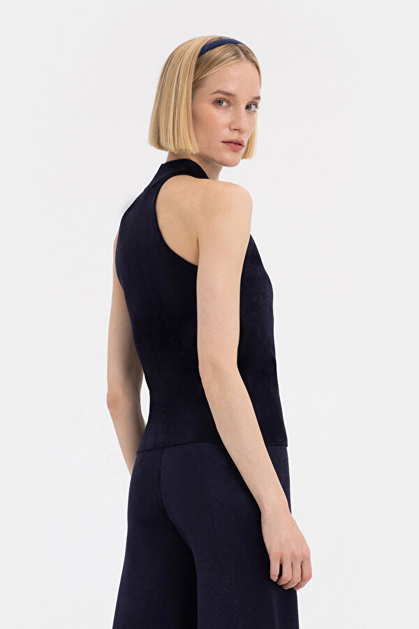 NAVY BLUE HALTER SLEEVELESS BLOUSE 2
