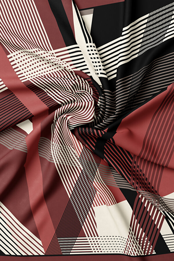 BORDO GEOMETRİK DESENLİ TWILL EŞARP 2