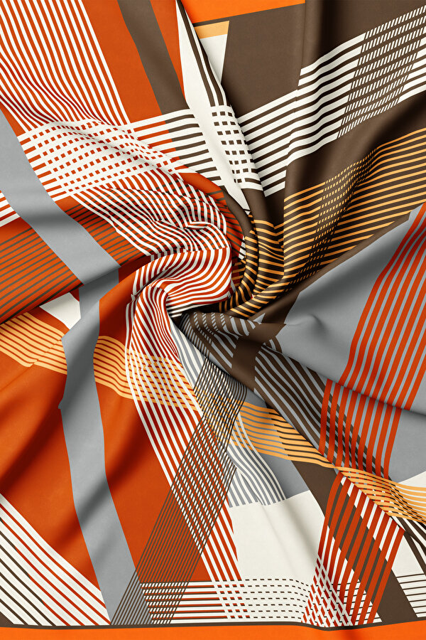 TURUNCU GEOMETRİK DESENLİ TWILL EŞARP 2