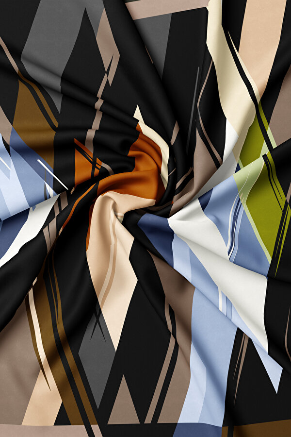BLACK GEOMETRIC DESIGN TWILL SCARF 2