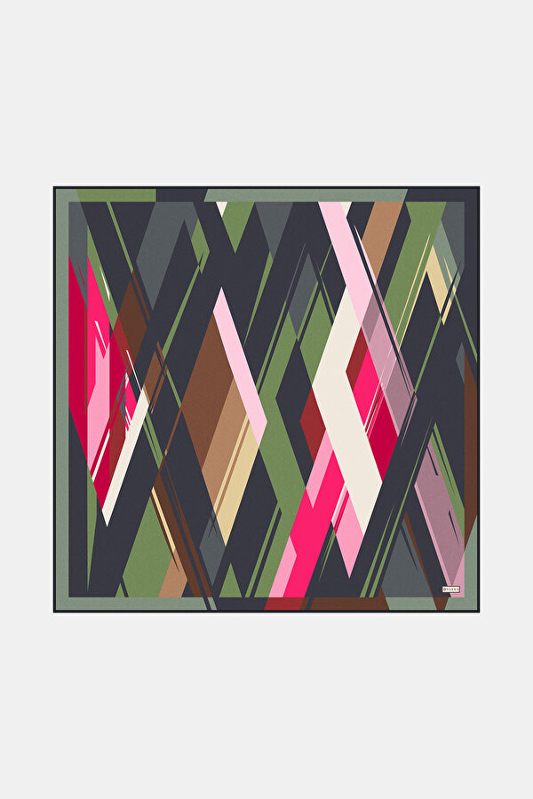 ANTHRACITE GEOMETRIC DESIGN TWILL SCARF