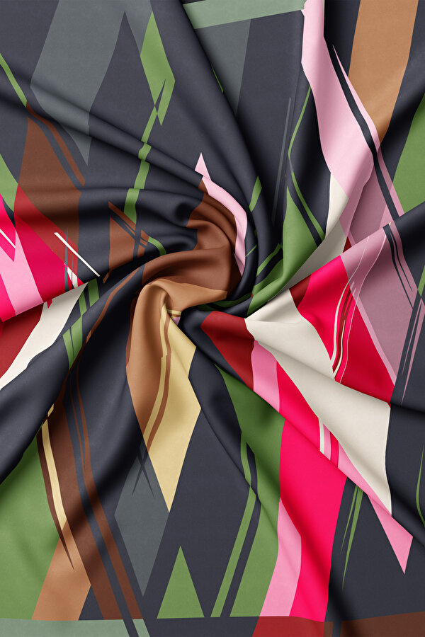 ANTHRACITE GEOMETRIC DESIGN TWILL SCARF 2