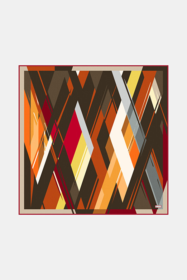 BROWN GEOMETRIC DESIGN TWILL SCARF