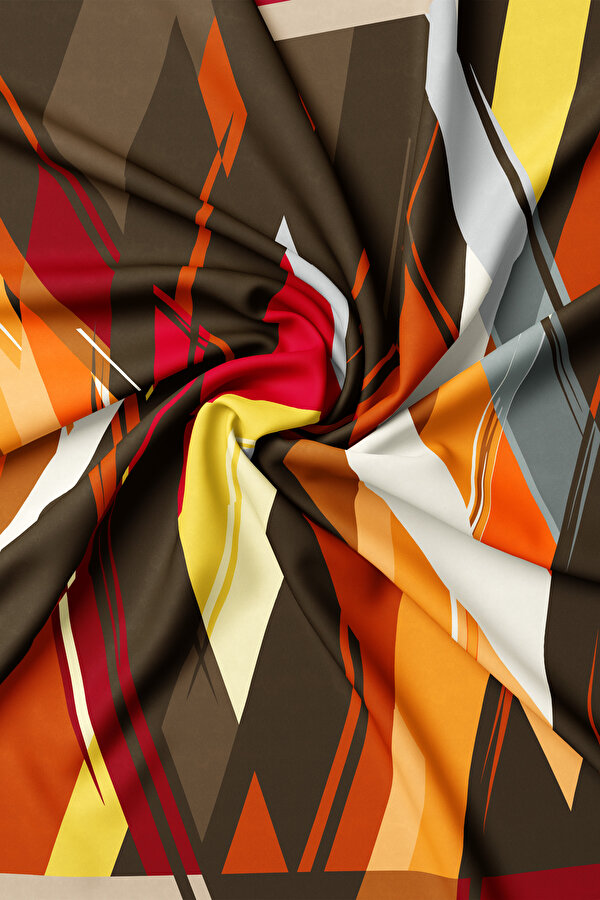 BROWN GEOMETRIC DESIGN TWILL SCARF 2