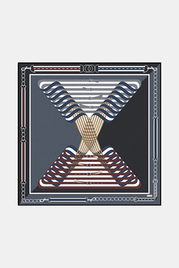 DARK NAVY BLUE OBJECT DESIGN TWILL SCARF