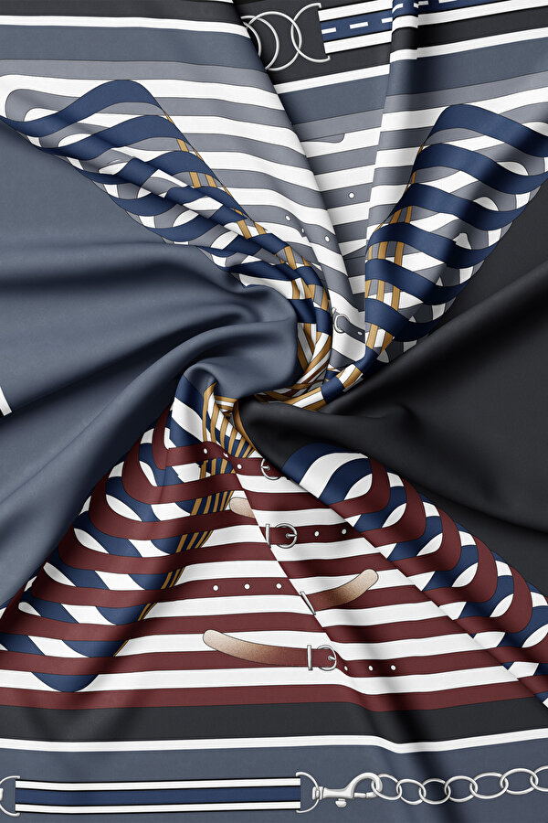 DARK NAVY BLUE OBJECT DESIGN TWILL SCARF 2