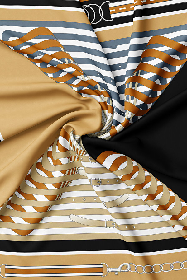 CAMEL OBJE DESENLİ TWILL EŞARP 2