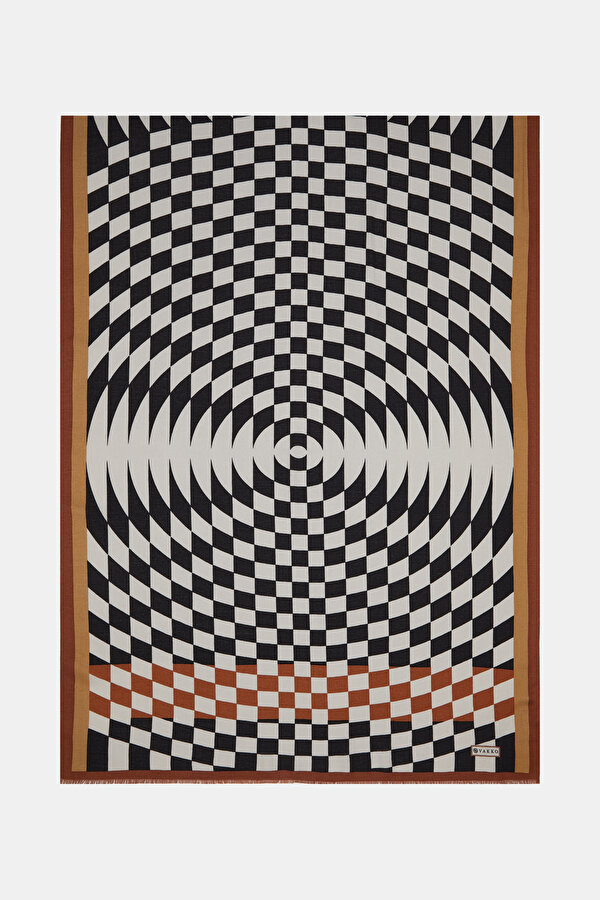 BLACK GEOMETRIC DESIGN CASHMERE/SILK SHAWL