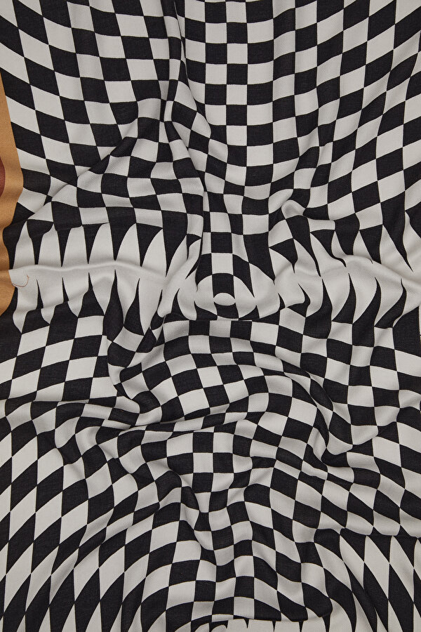 BLACK GEOMETRIC DESIGN CASHMERE/SILK SHAWL 2