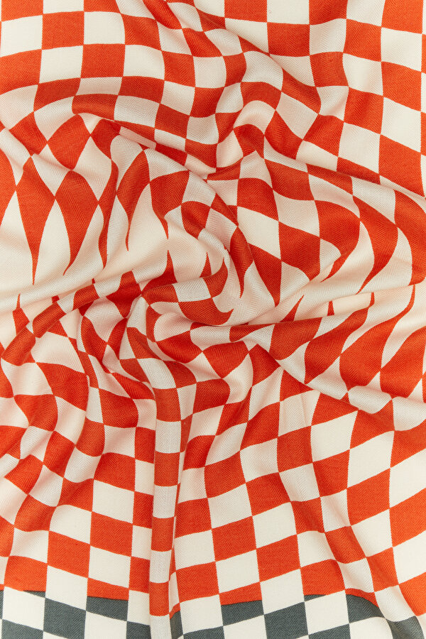 ORANGE GEOMETRIC DESIGN CASHMERE/SILK SHAWL 2