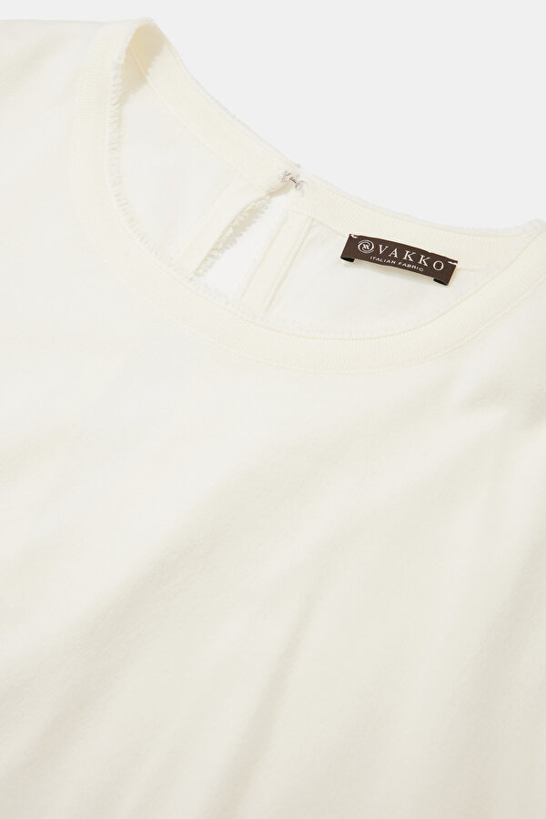 ECRU BASIC / ROUND NECKLINE SHORT SLEEVE BLOUSE 6