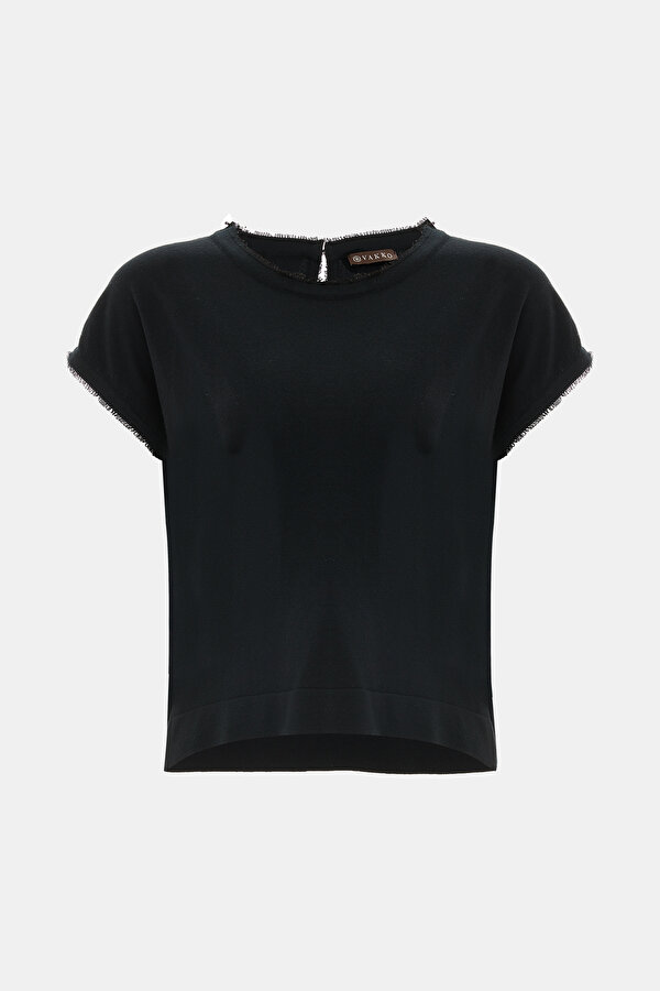 BLACK BASIC / ROUND NECKLINE SHORT SLEEVE BLOUSE
