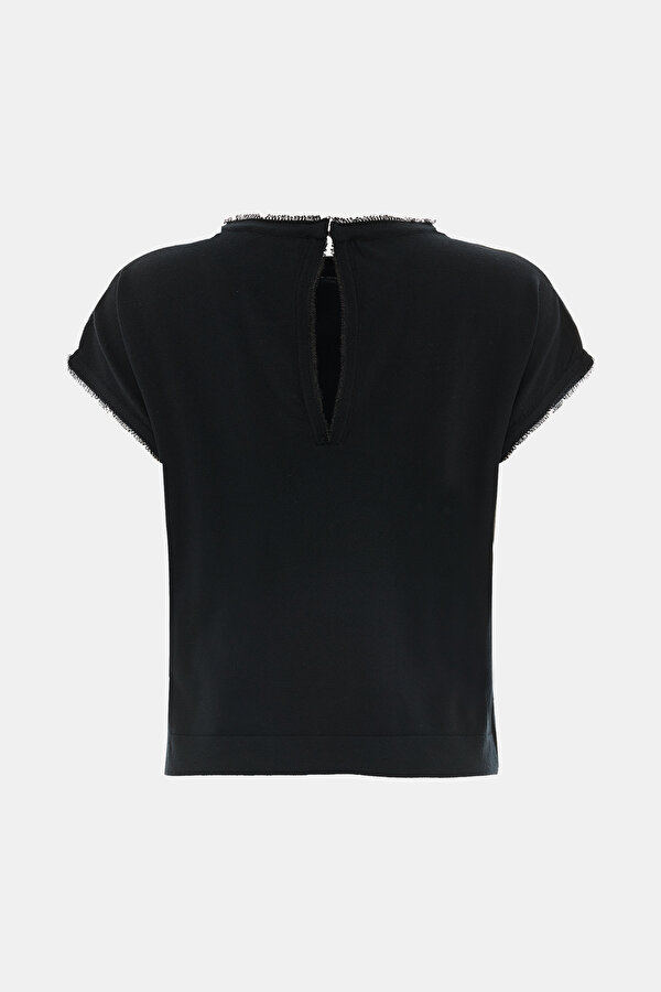 BLACK BASIC / ROUND NECKLINE SHORT SLEEVE BLOUSE 2