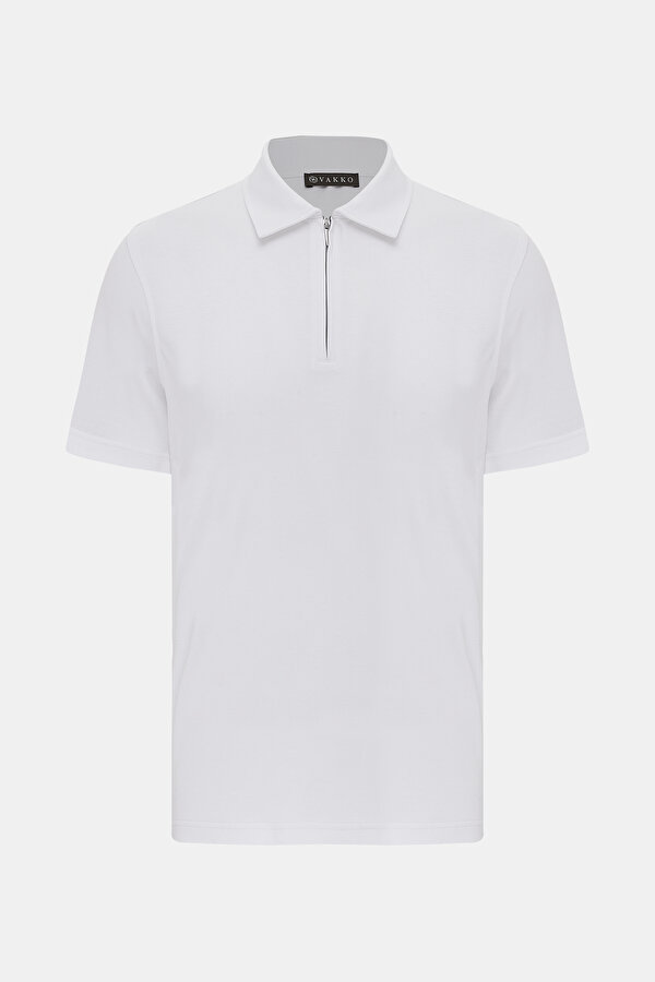 BEYAZ POLO YAKA KISA KOLLU T-SHIRT