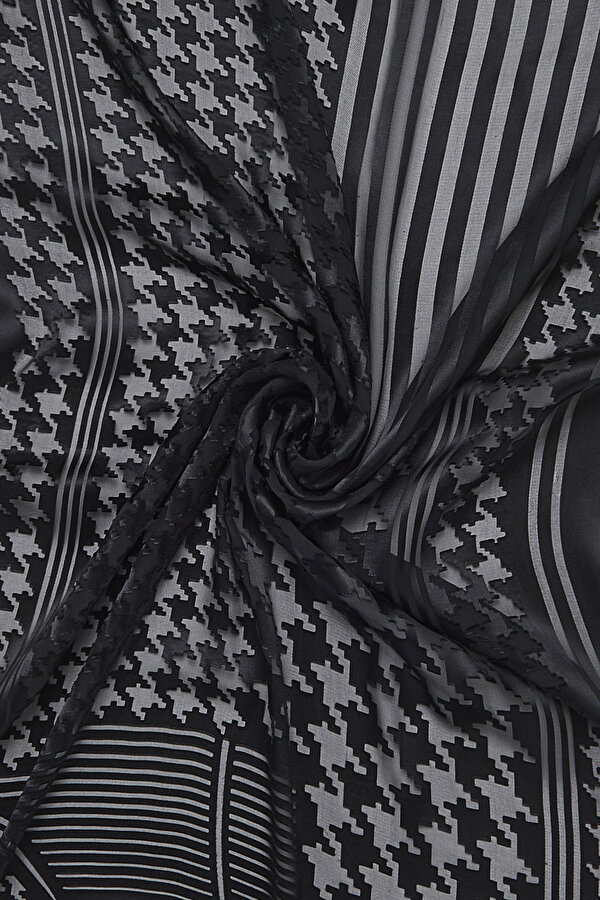 BLACK SATIN STRIPED SILK FABRICS SHAWL 2