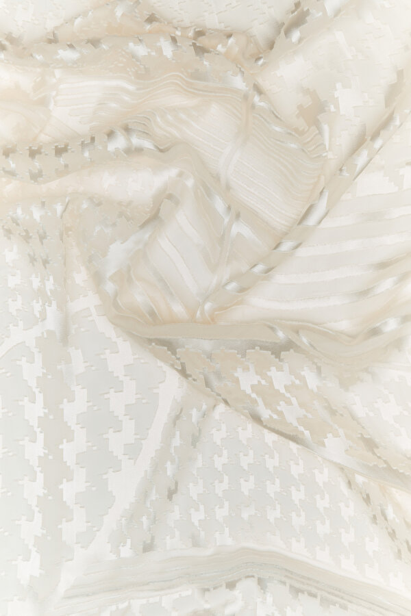 ECRU SATIN STRIPED SILK FABRICS SHAWL 2