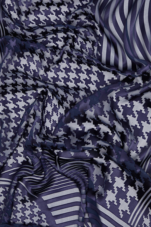 NAVY BLUE SATIN STRIPED SILK FABRICS SHAWL 2