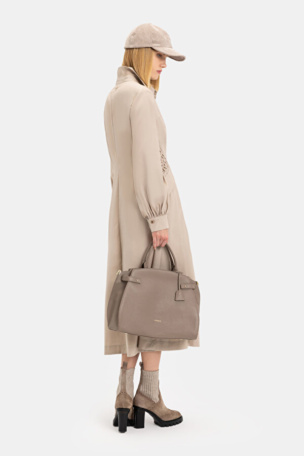 BEIGE LONG SLEEVE MIDI DRESS 2
